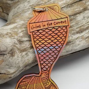 Mermaid Design II  Hand-painted  Solid Cherry Wood with 925 Sterling Silver Loop